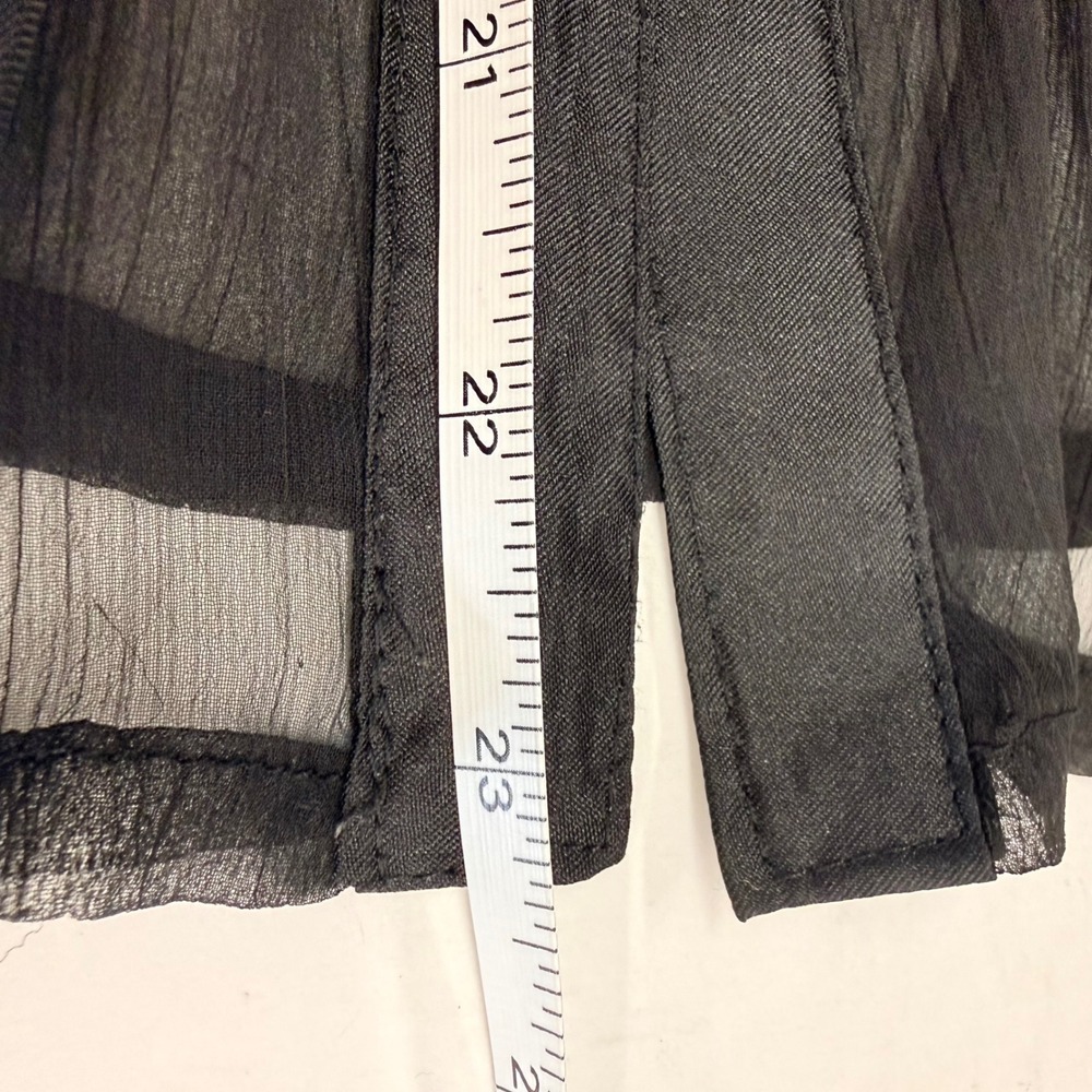 ROMY Romantic Sheer Chiffon Blouse Womens Small Black Sexy Ruffle Ribbon Tie - Picture 11 of 13